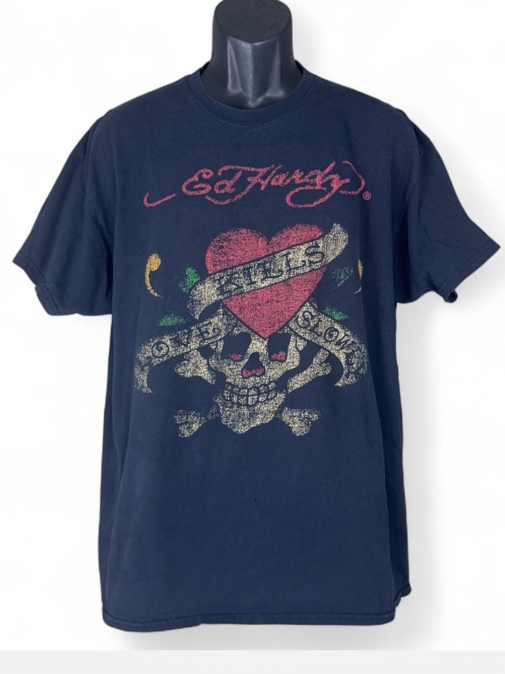 Vintage Ed Hardy T Shirt Black Love Kills Slowly Skull Tattoo Graphic Y2K Sz XL
